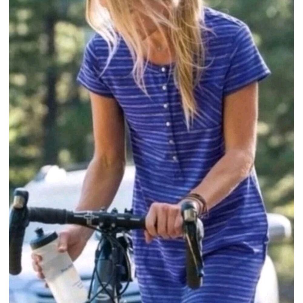 Title Nine Purple Striped Selkie Athletic Tunic Dress Sm Snap Henley Pickleball